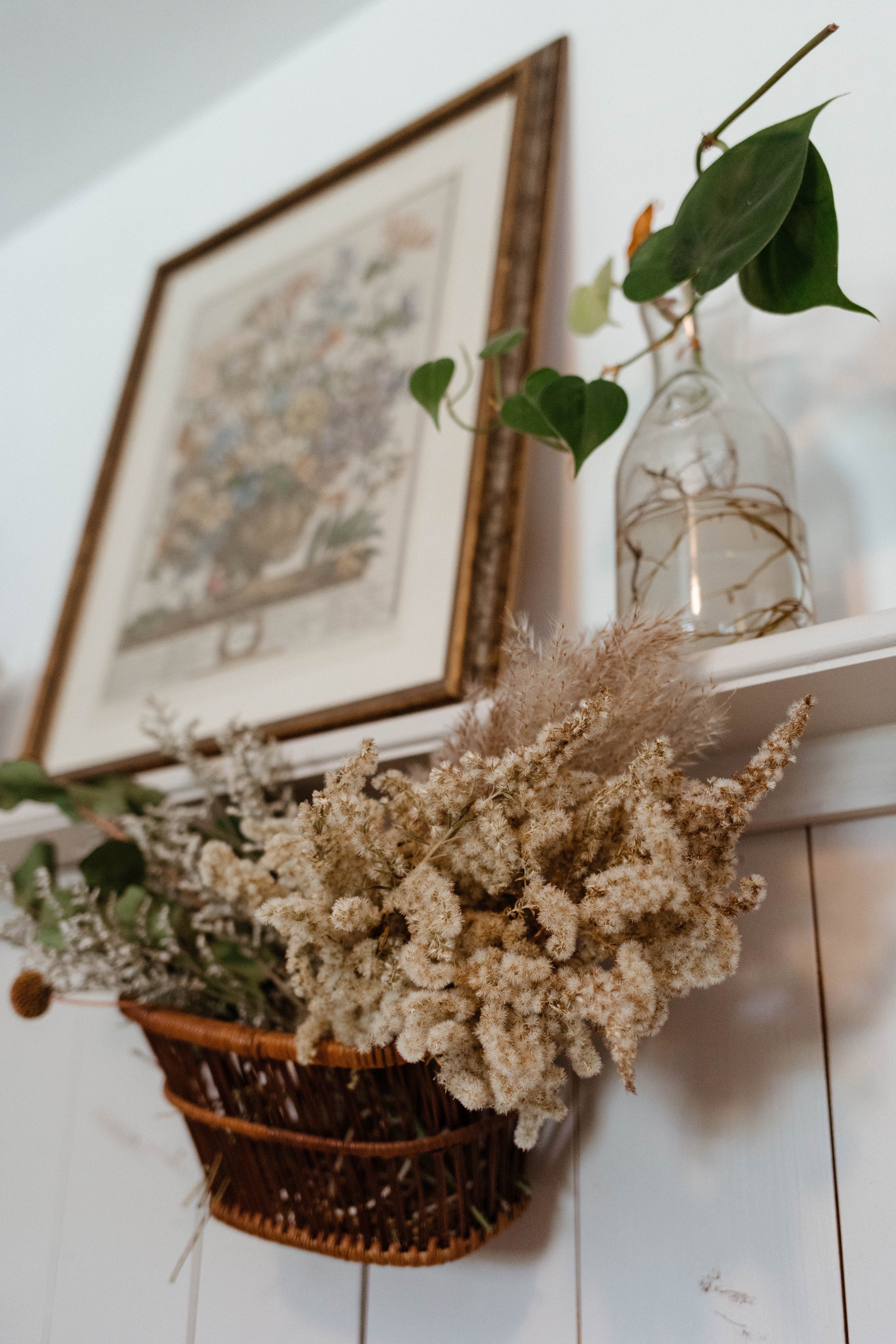 Dried flowers in a basket.